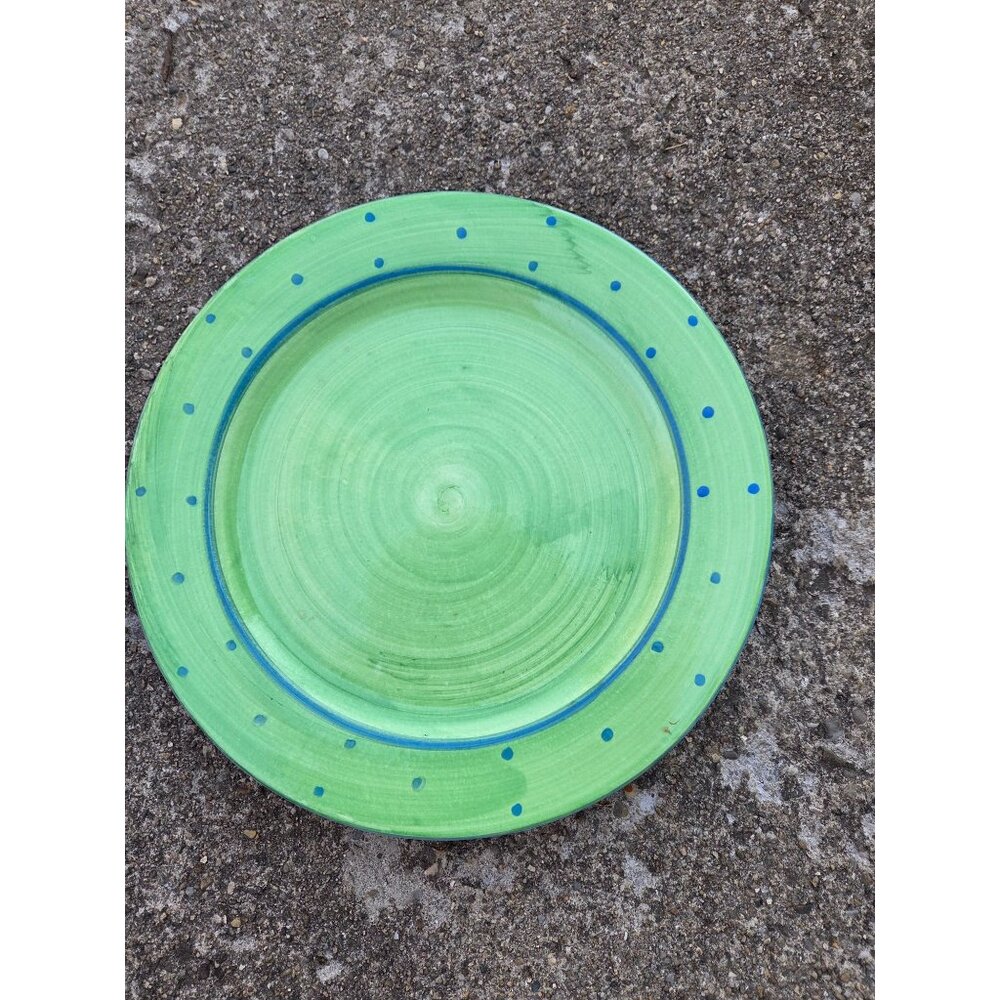 Suzanne Katkhuda 10 3/4" Mad Hatters Dinner Plate Green Blue Redware England